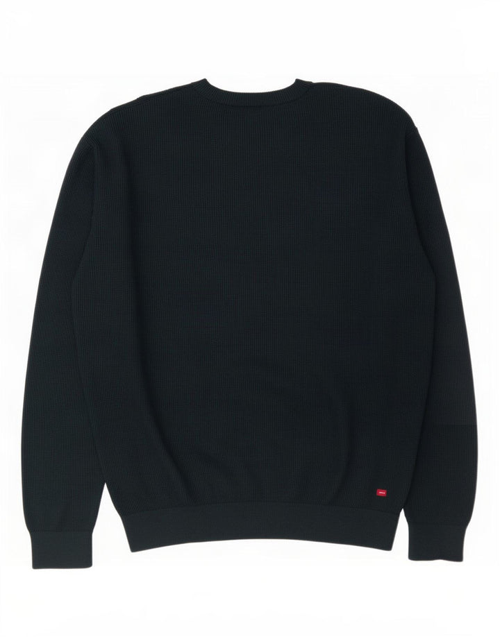 Zara Herren-Pullover mit Rundhalsausschnitt, groß, aus schwarzer Baumwolle