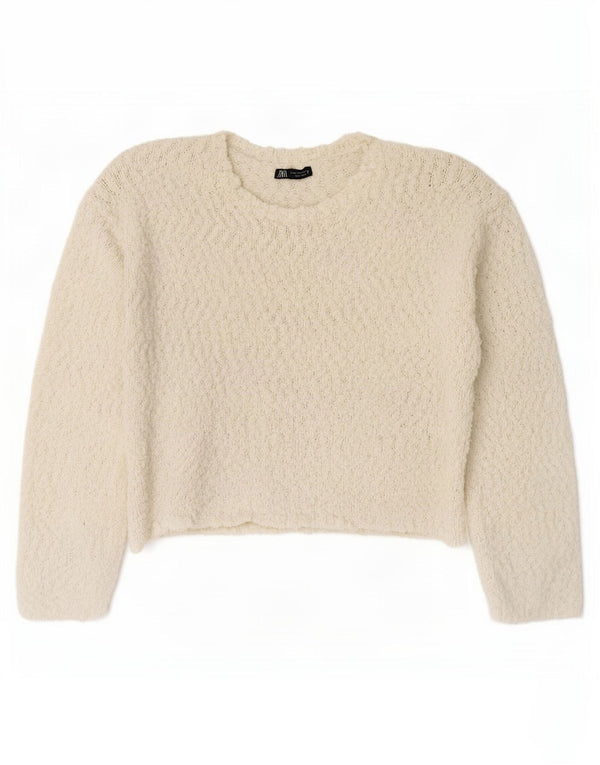 Zara Damen-Pullover, übergroß, Rundhalsausschnitt, Gr. 10, Größe S, Weiß, Polyester