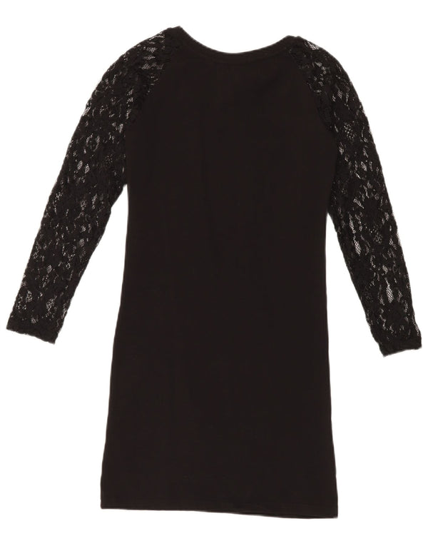 Boy London Damen Langarm-T-Shirt-Kleid mit Spitze, Gr. 6, XS, Schwarz mit Blumenmuster