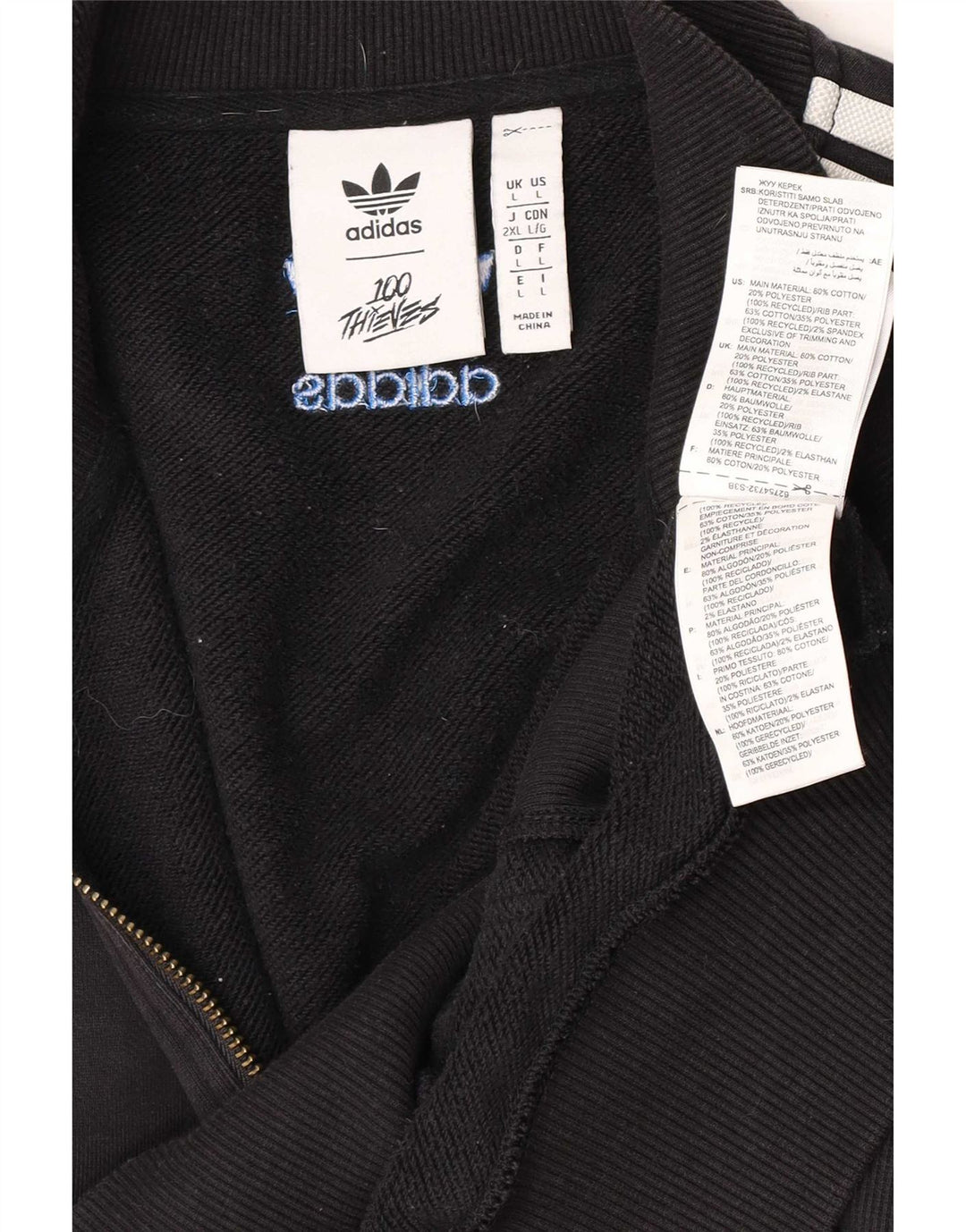 Adidas Herren-Sweatshirt mit Reißverschluss am Hals, groß, aus schwarzer Baumwolle