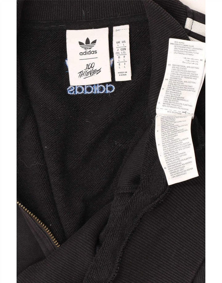 Adidas Herren-Sweatshirt mit Reißverschluss am Hals, groß, aus schwarzer Baumwolle