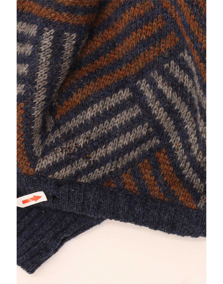 Vintage Herren-Pullover mit Rundhalsausschnitt, große, mehrfarbige Chevron-Wolle
