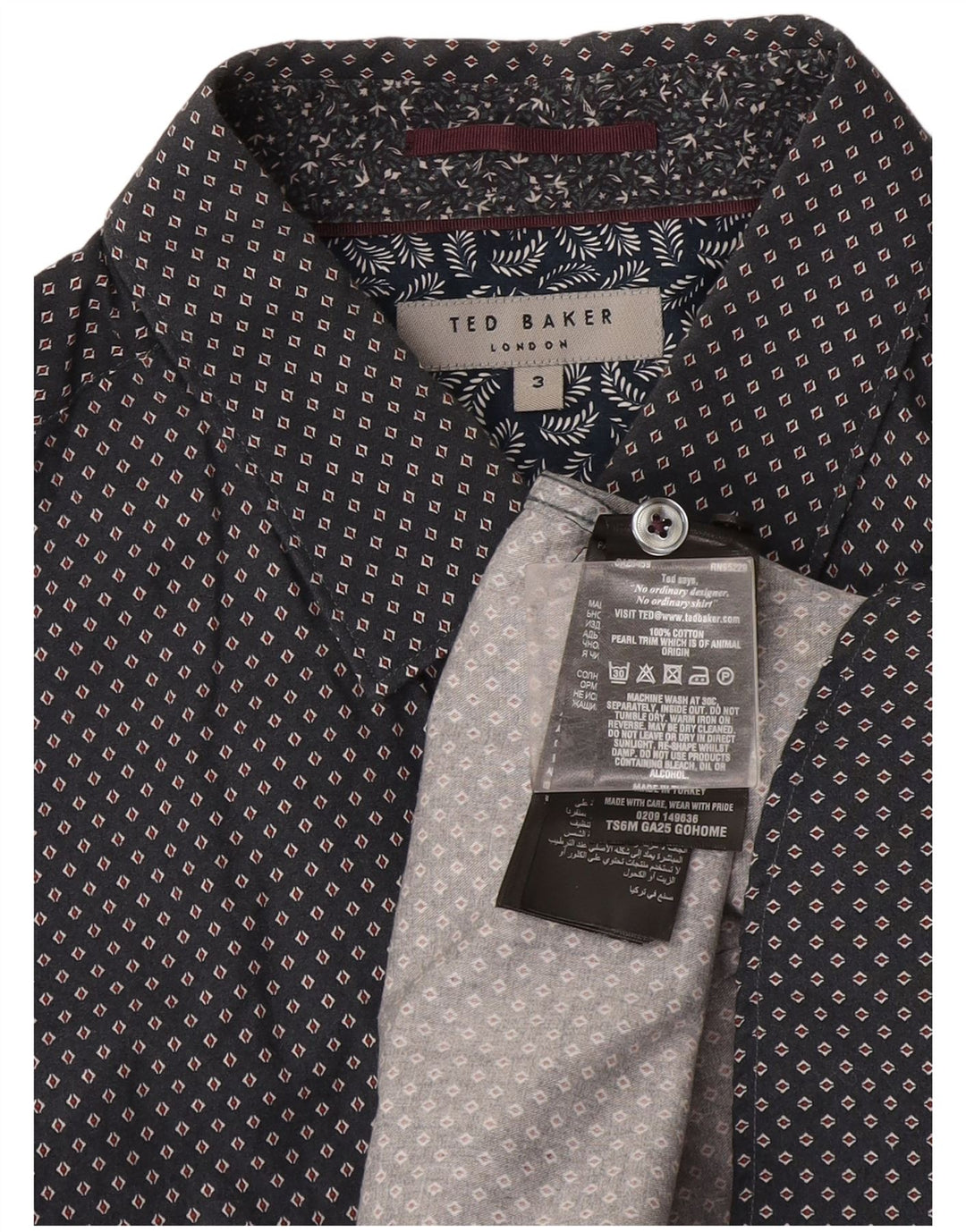 Ted Baker Herrenhemd, Größe 3, mittelgrau gefleckte Baumwolle