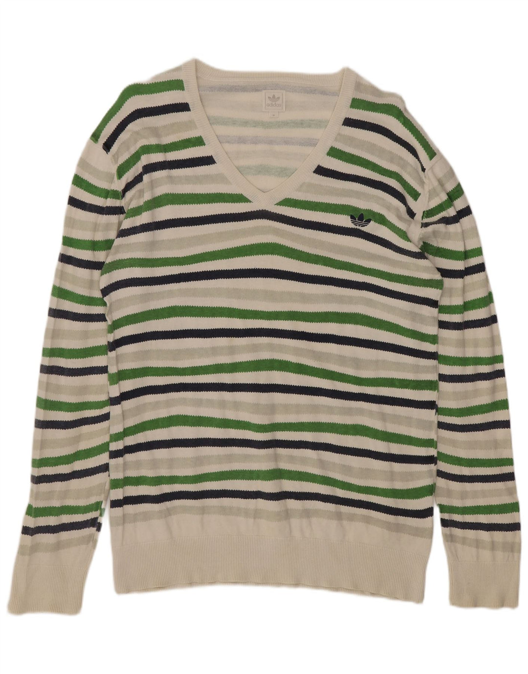 Adidas Herren-Pullover mit V-Ausschnitt, mittelgroß, mehrfarbig, gestreift, Baumwolle