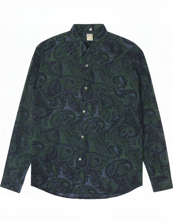 Vintage Mens Shirt Large Green Paisley