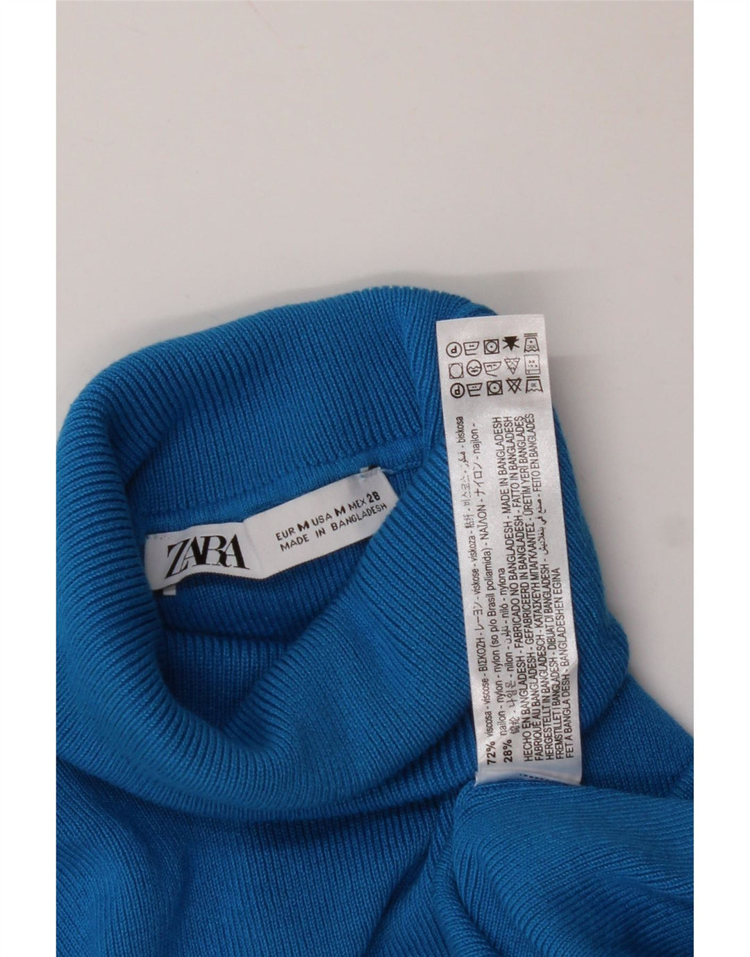 ZARA Damen Crop Rollkragenpullover Pullover UK 12 Mittelblaue Viskose