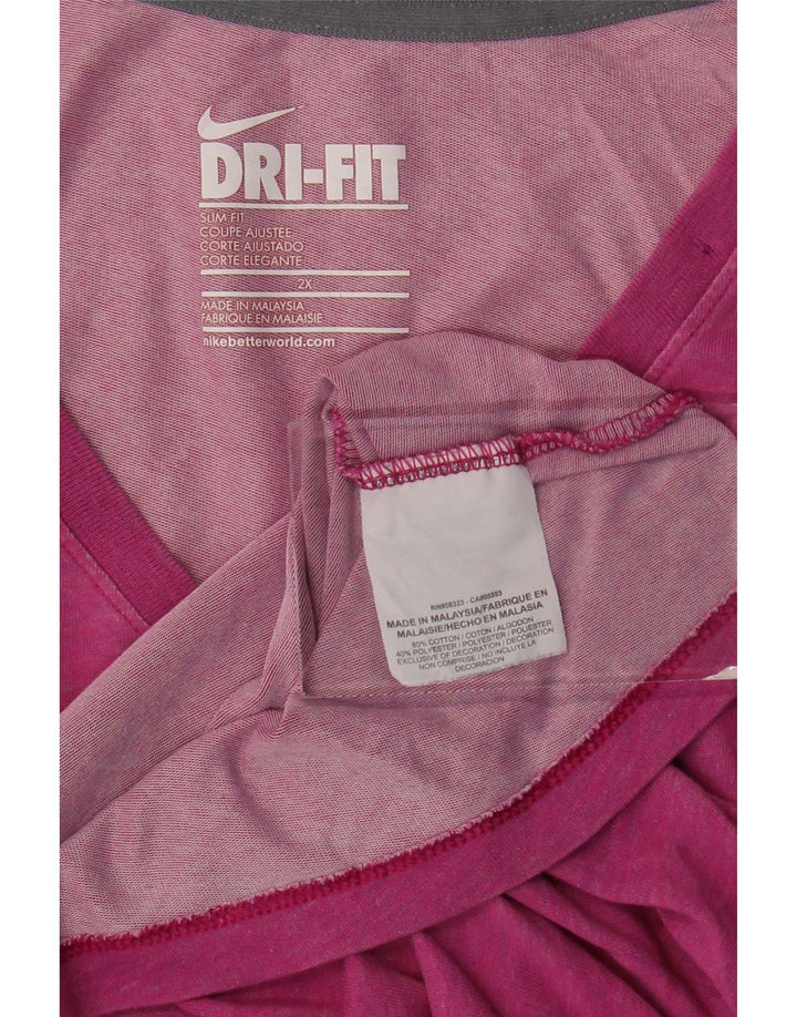 NIKE Damen Dri Fit Slim Fit T-Shirt Top UK 20 2XL Rosa Baumwolle