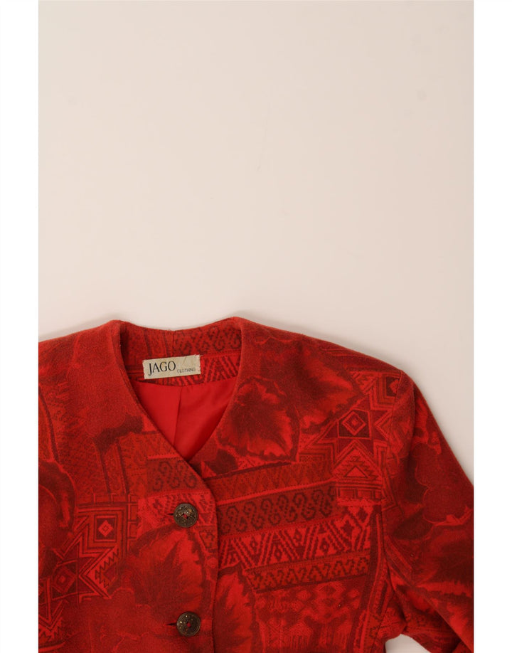 VINTAGE Womens Longline Abstract Pattern Blazer Jacket UK 14 Medium Red Vintage Vintage and Second-Hand Vintage from Messina Hembry 