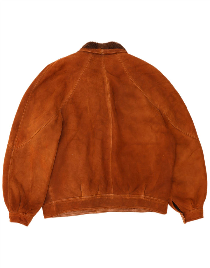 Vintage Herren Shearling Jacke IT 54 2XL Braun