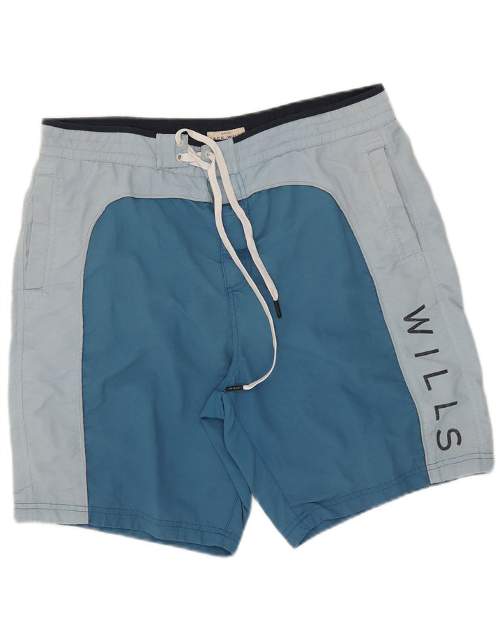 Jack Wills Herren-Badeshorts mit Grafik, Mittelblau, Farbblockdesign