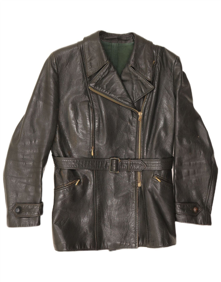 Vintage Damen Lederjacke UK 14 Medium Schwarz
