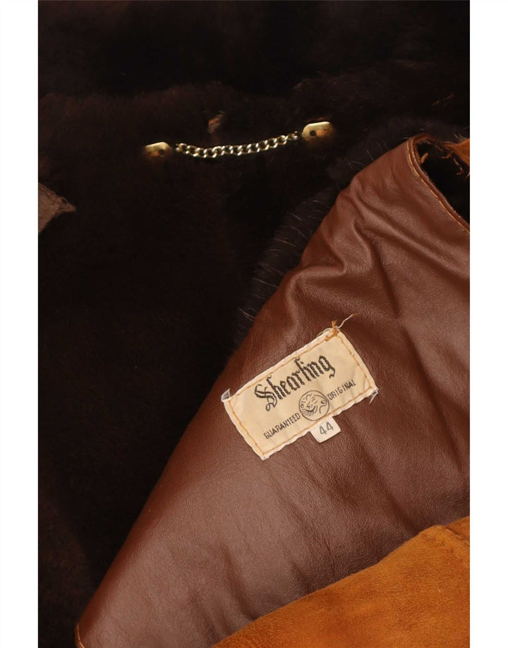 Vintage Damen Übergroßer Lammfellmantel IT 44 Mittelbraun