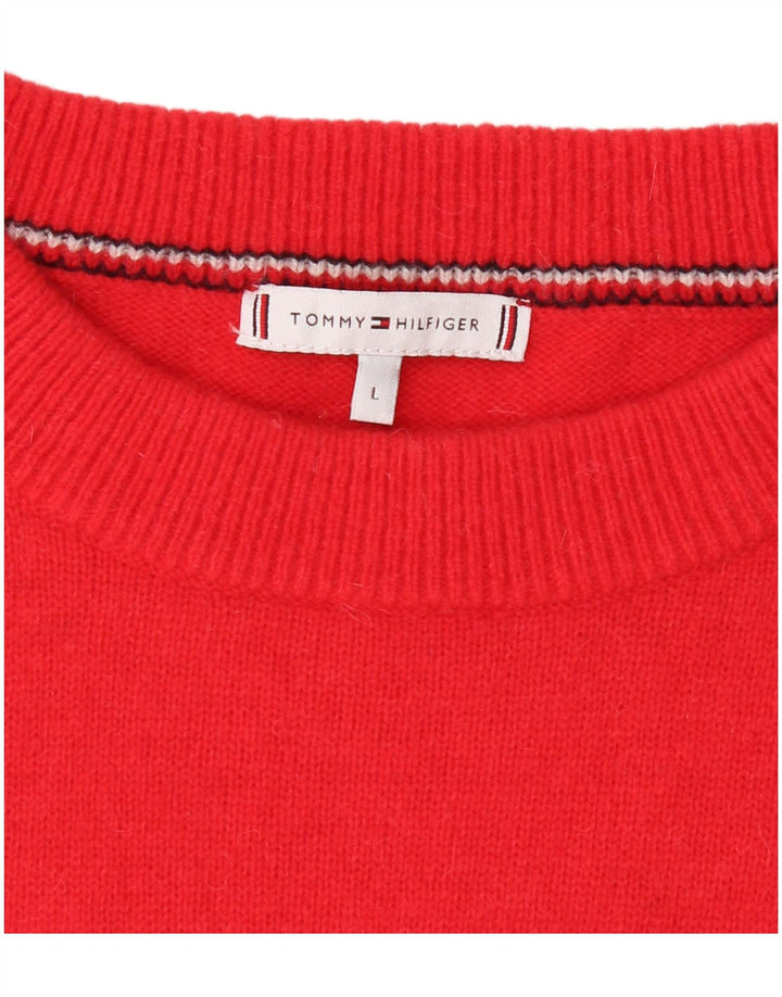 TOMMY HILFIGER Womens Crew Neck Jumper Sweater UK 16 Large Red Wool