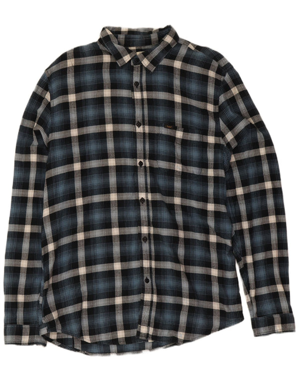 Lee Herren-Flanellhemd mit normaler Passform, XL, blau kariert
