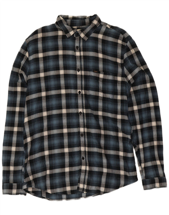 Lee Herren-Flanellhemd mit normaler Passform, XL, blau kariert