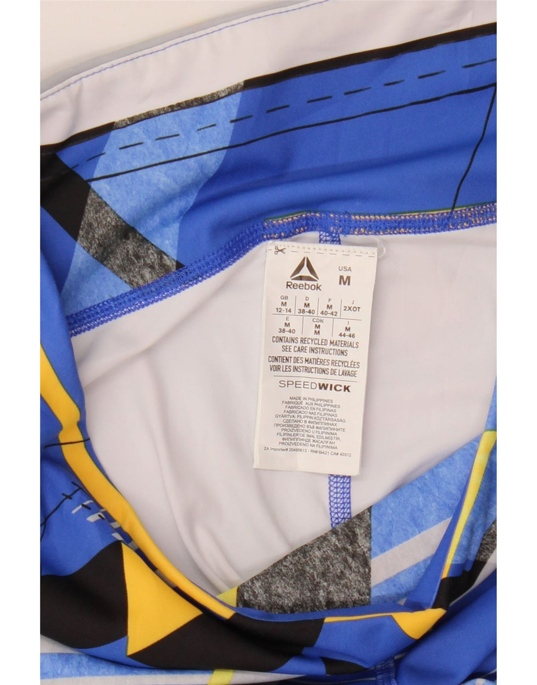 REEBOK Damen Leggings UK 12/14 Mittelblaues geometrisches Polyester