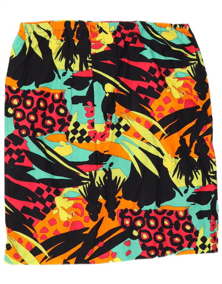 VINTAGE Damen grafischer gerader Rock W40 2XL Mehrfarbiges Patchwork