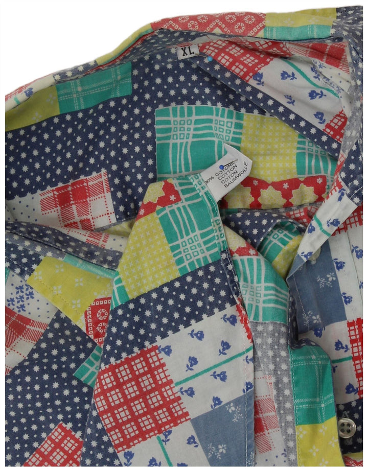 VINTAGE Herren Kurzarmhemd XL Mehrfarbige Patchwork-Baumwolle