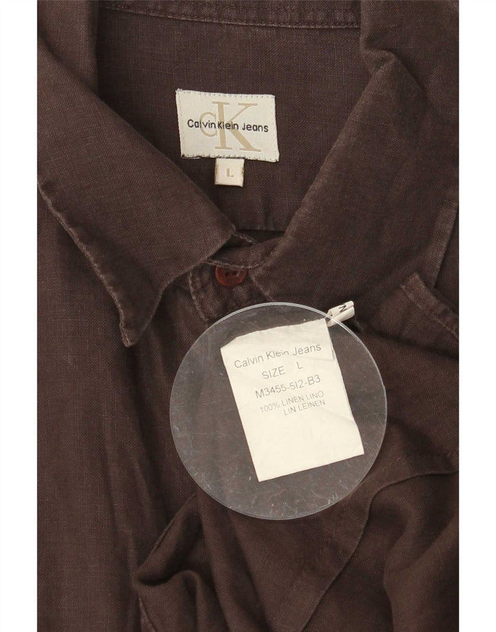 Calvin Klein Jeans Herrenhemd Großes braunes Leinen