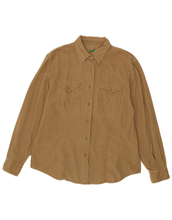 Benetton Damen Cordhemd UK 16 Large Beige Baumwolle