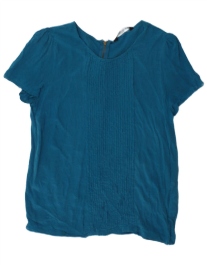 Zara Damen Bluse Top UK 10 Small Blaue Seide