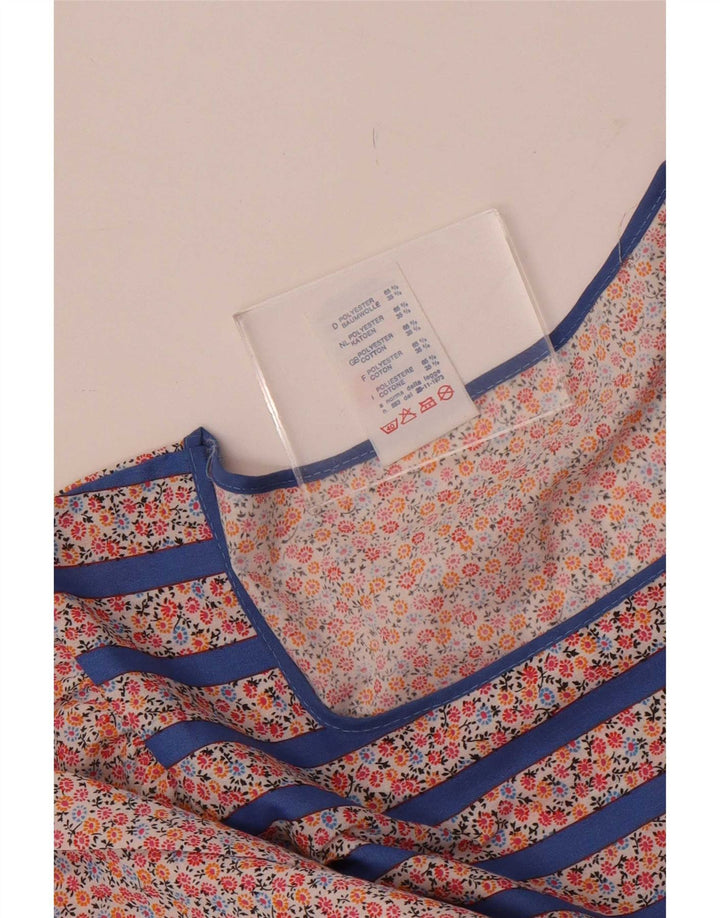 Vintage Damen Langarm-Maxikleid UK 14 Mittelblau gestreift aus Polyester