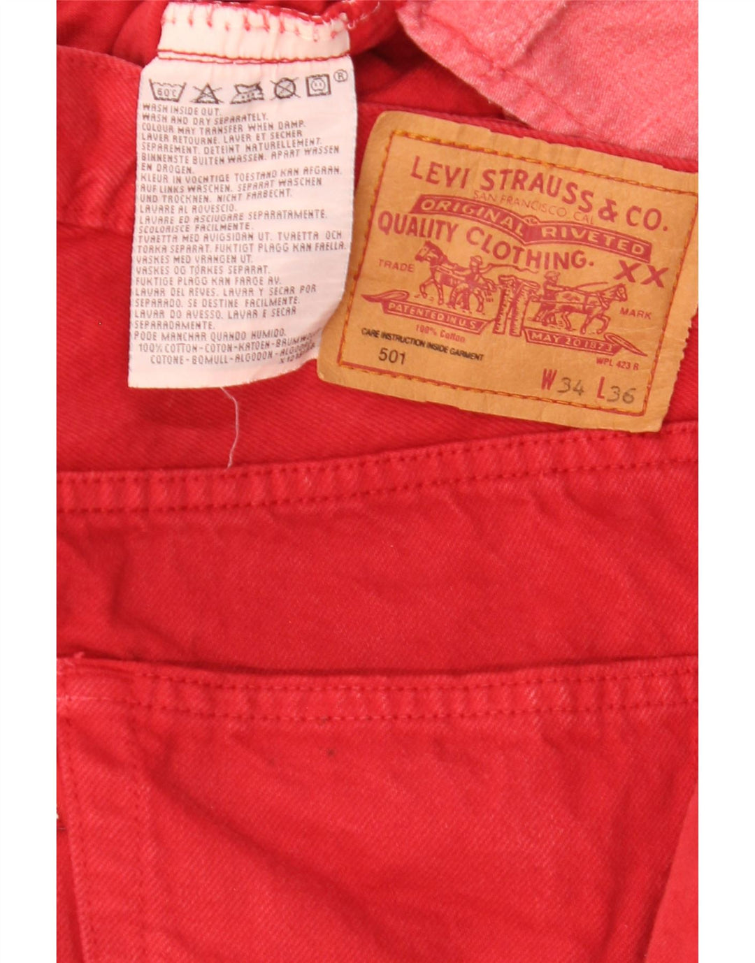 Levi's Herren 501 Straight Jeans W34 L31 Rote Baumwolle