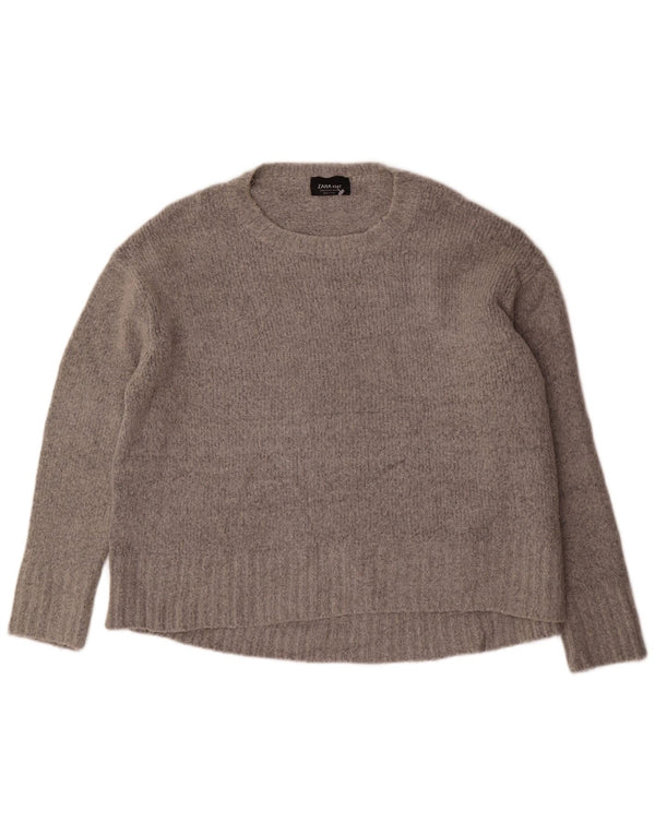 Übergroßer Damen-Pullover mit U-Boot-Ausschnitt von Zara, UK 14, mittelgraues Acryl