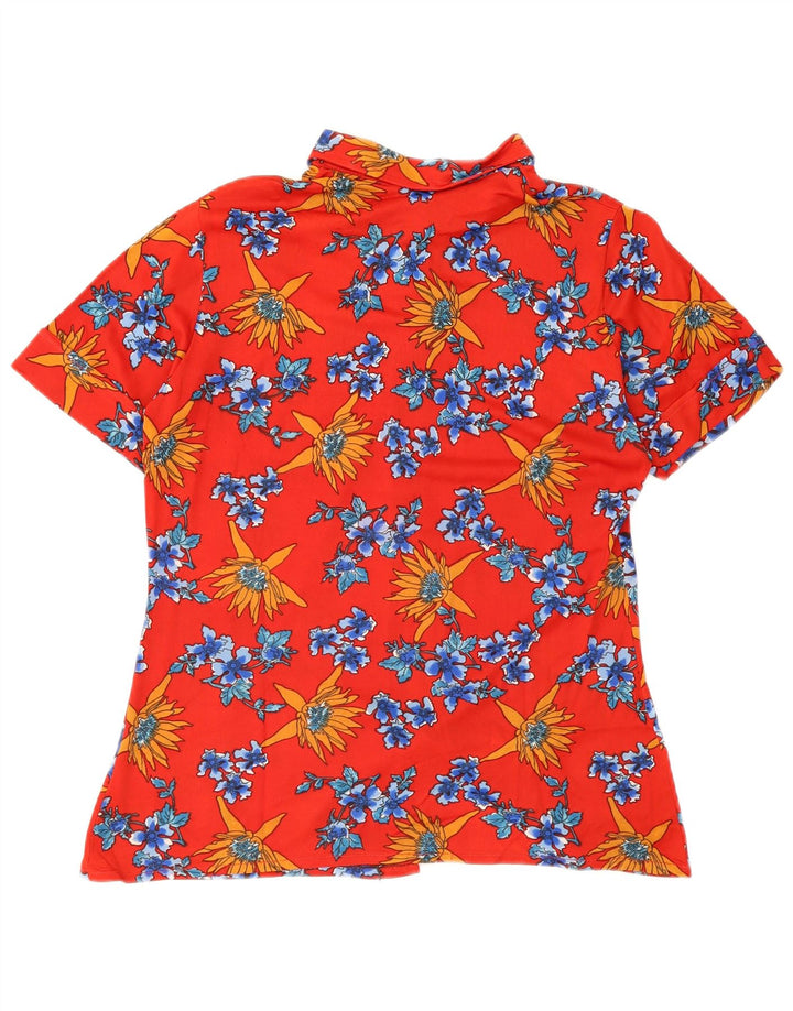 Vintage Damen Kurzarmshirt UK 12 Mittelrot geblümt