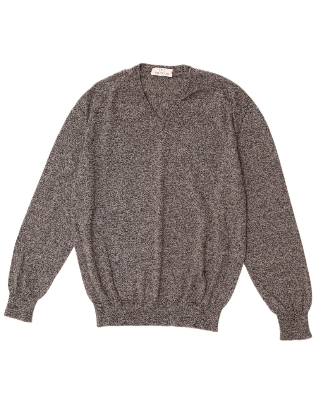 Valentino Herren-Pullover mit V-Ausschnitt IT 48 Mittelgraue Merinowolle