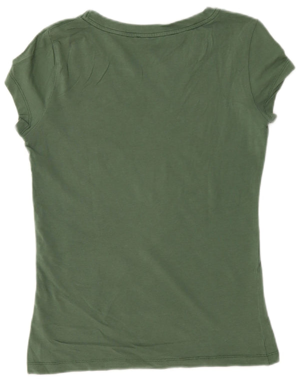 Liu Jo Damen Grafik T-Shirt Top UK 6 XS Grüne Baumwolle