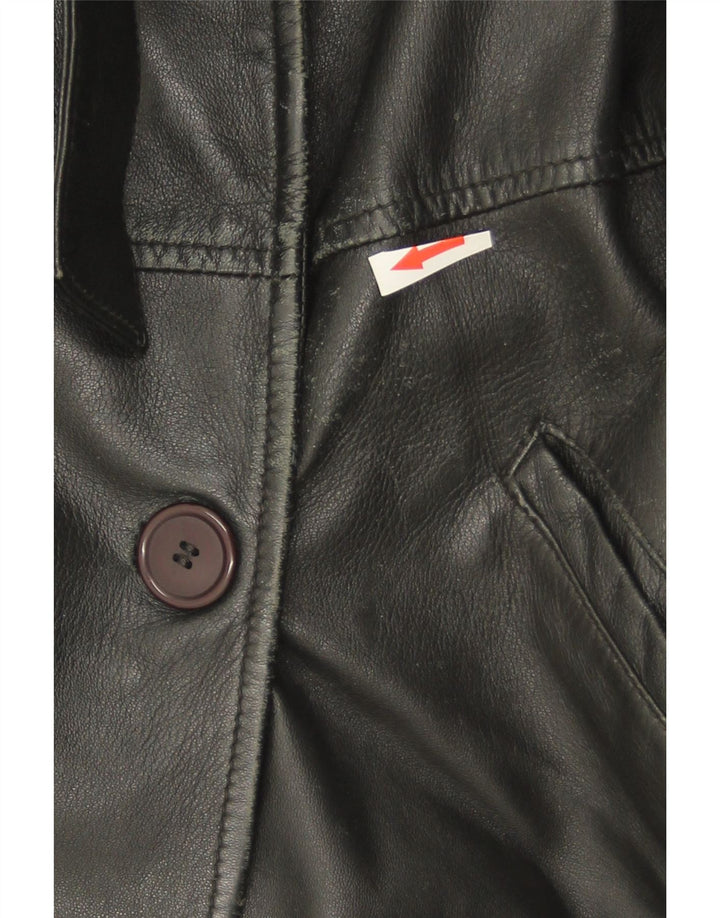 Stefanel Damen Zweireihiger Ledermantel UK 14 Mittelschwarzes Leder
