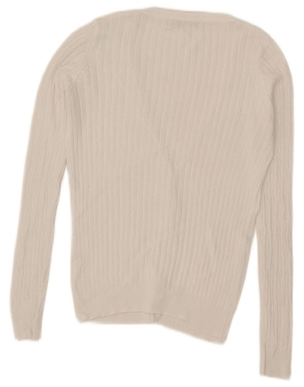 Zara Damen-Cardigan-Pullover UK 10 Small Weiße Baumwolle