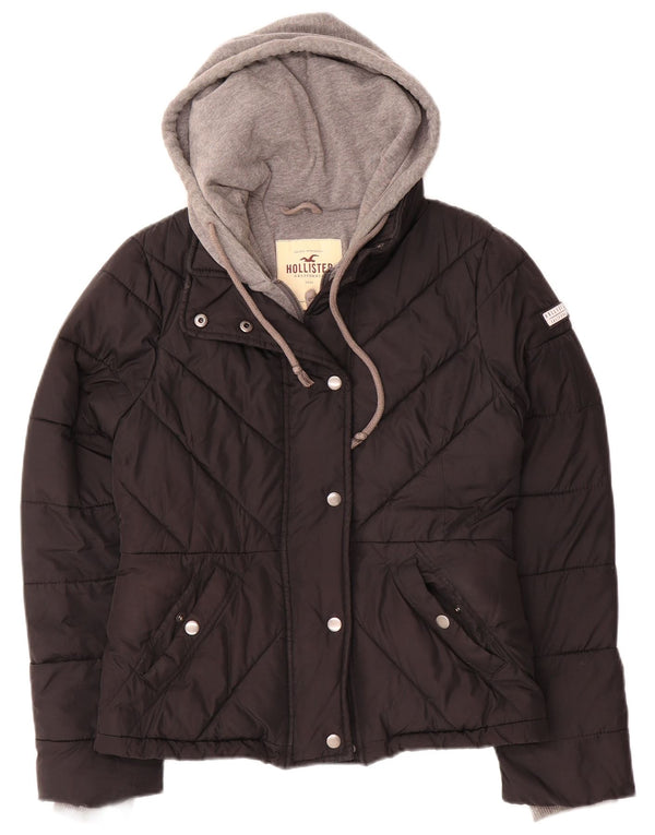 Hollister Wattierte Damenjacke mit Kapuze, UK 10, Small, Schwarz, Farbblock