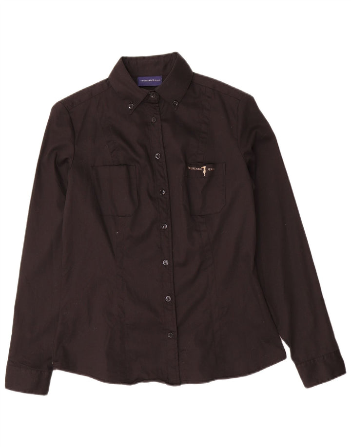 Trussardi Jeans Damenhemd UK 12 Mittelschwarze Baumwolle