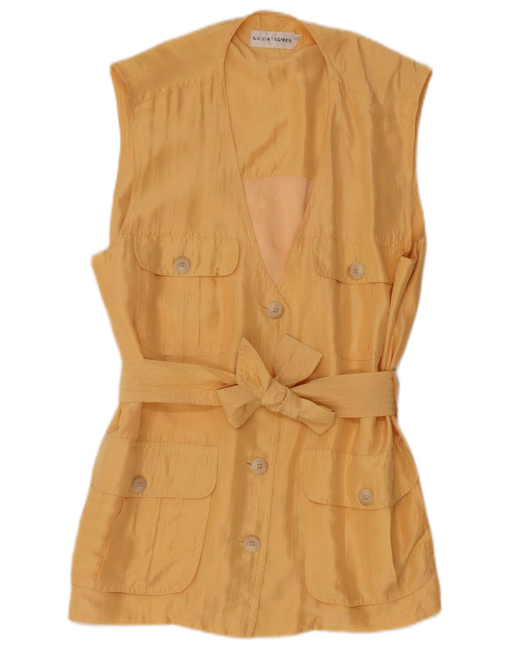 Krizia Damen Ärmelloses Cardigan-Oberteil IT 40 Small Gelbe Seide