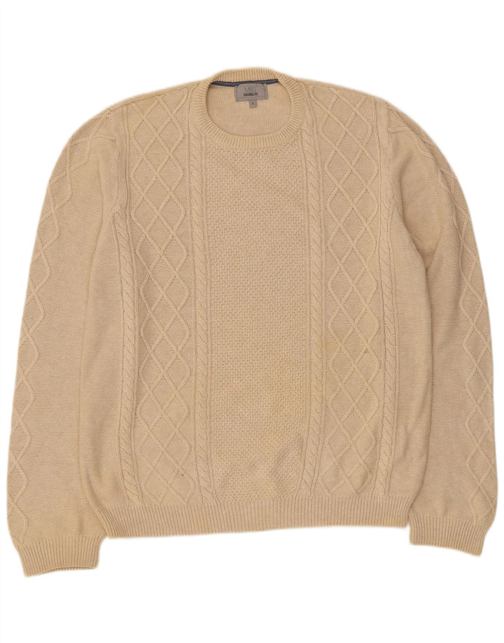 Marks & Spencer Maßgeschneiderter Herren-Pullover mit Rundhalsausschnitt, Größe L, Beige