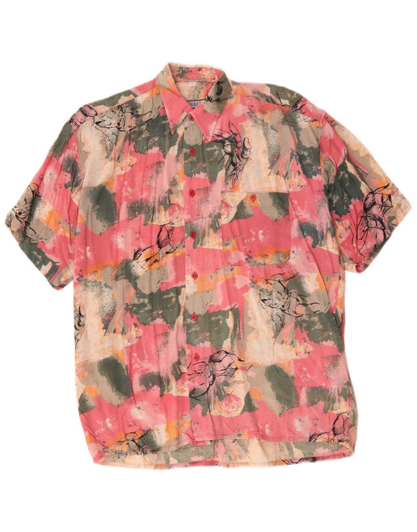 Vintage Herren Grafik Kurzarmhemd Mittelrosa Batik Viskose Strand