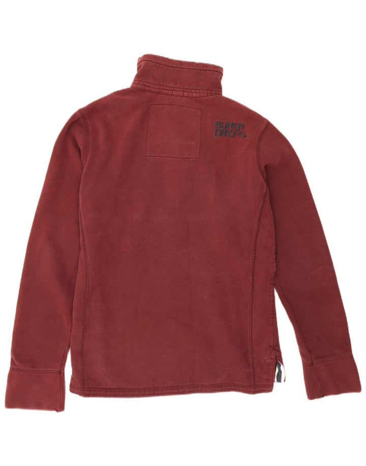 Superdry Herren-Sweatshirt mit Knopfkragen, mittlerer Burgunderrot, Baumwolle
