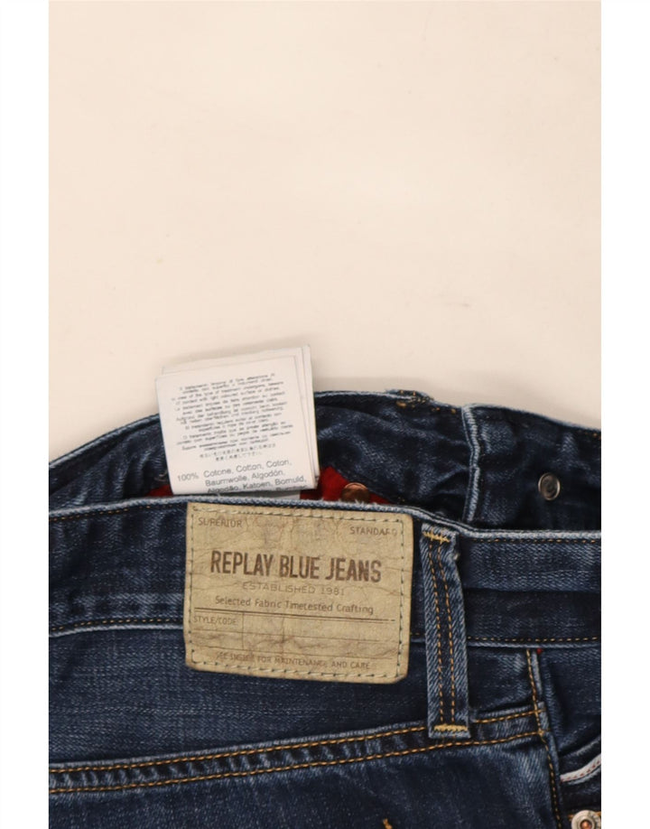 Replay Herren Straight Jeans W32 L32 Marineblaue Baumwolle