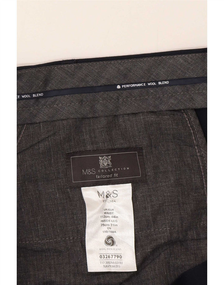 Marks & Spencer Herren-Anzughose mit maßgeschneiderter Passform, W44, L31, marineblaue Wolle