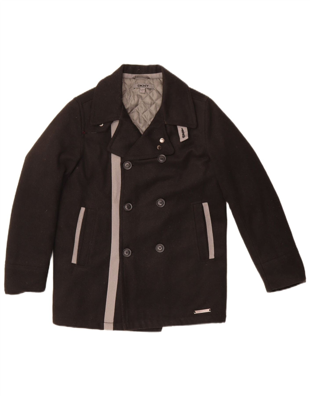 Dkny Womens Pea Coat UK 10 Small Schwarzes Colourblock-Polyester
