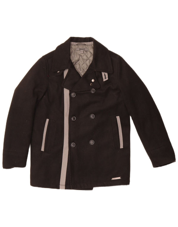 Dkny Womens Pea Coat UK 10 Small Schwarzes Colourblock-Polyester
