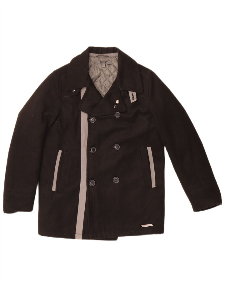 Dkny Womens Pea Coat UK 10 Small Schwarzes Colourblock-Polyester