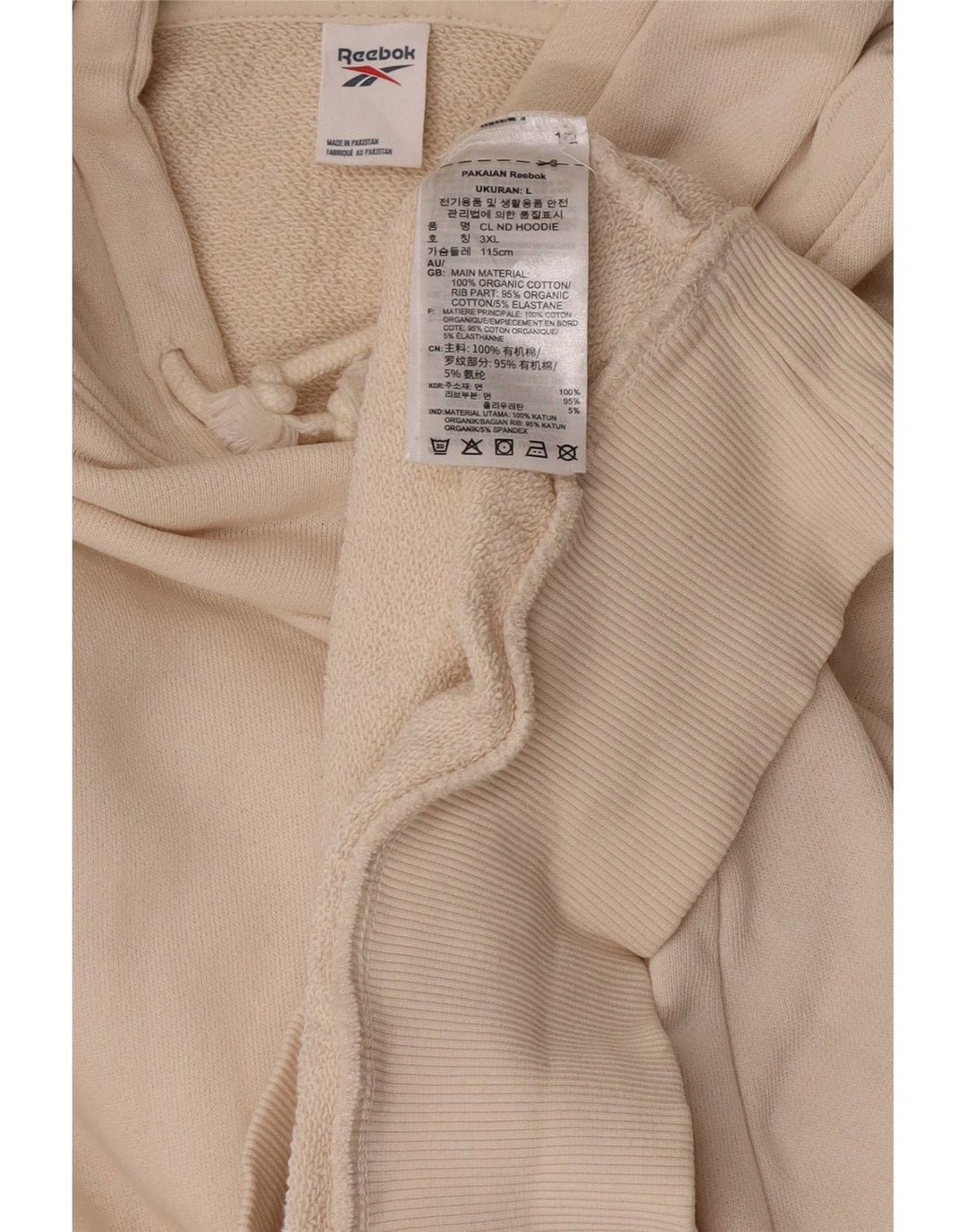 Reebok Herren Kapuzenpullover, groß, cremefarbene Baumwolle