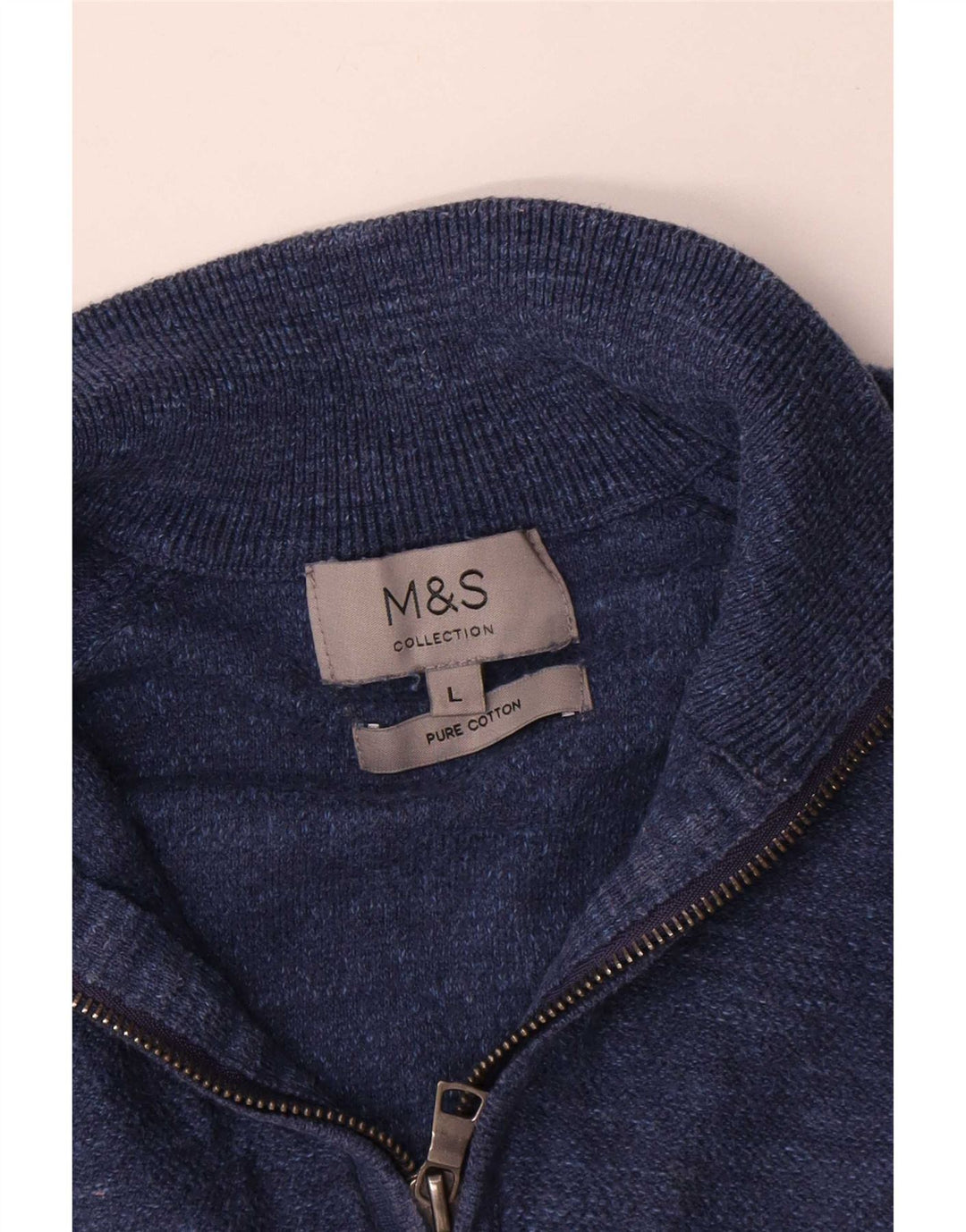 Marks & Spencer Herren-Pullover mit Reißverschluss am Hals, groß, blau gefleckte Baumwolle