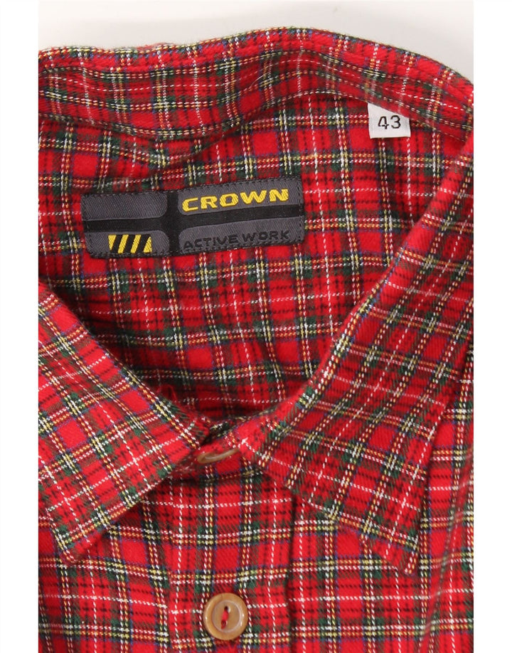 Crown Herren-Flanellhemd, Größe 43, groß, rot kariert, Baumwolle