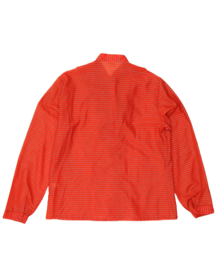 Vintage Damen Bluse mit Rüschen vorne, Größe 48, XL, rot gestreift, Polyester