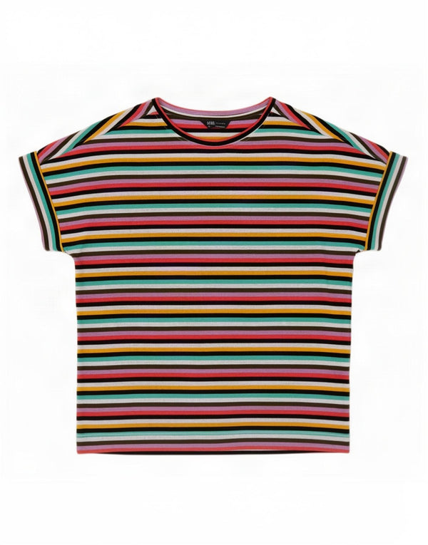 Marks & Spencer Damen T-Shirt Top UK 16 Large Mehrfarbig gestreift