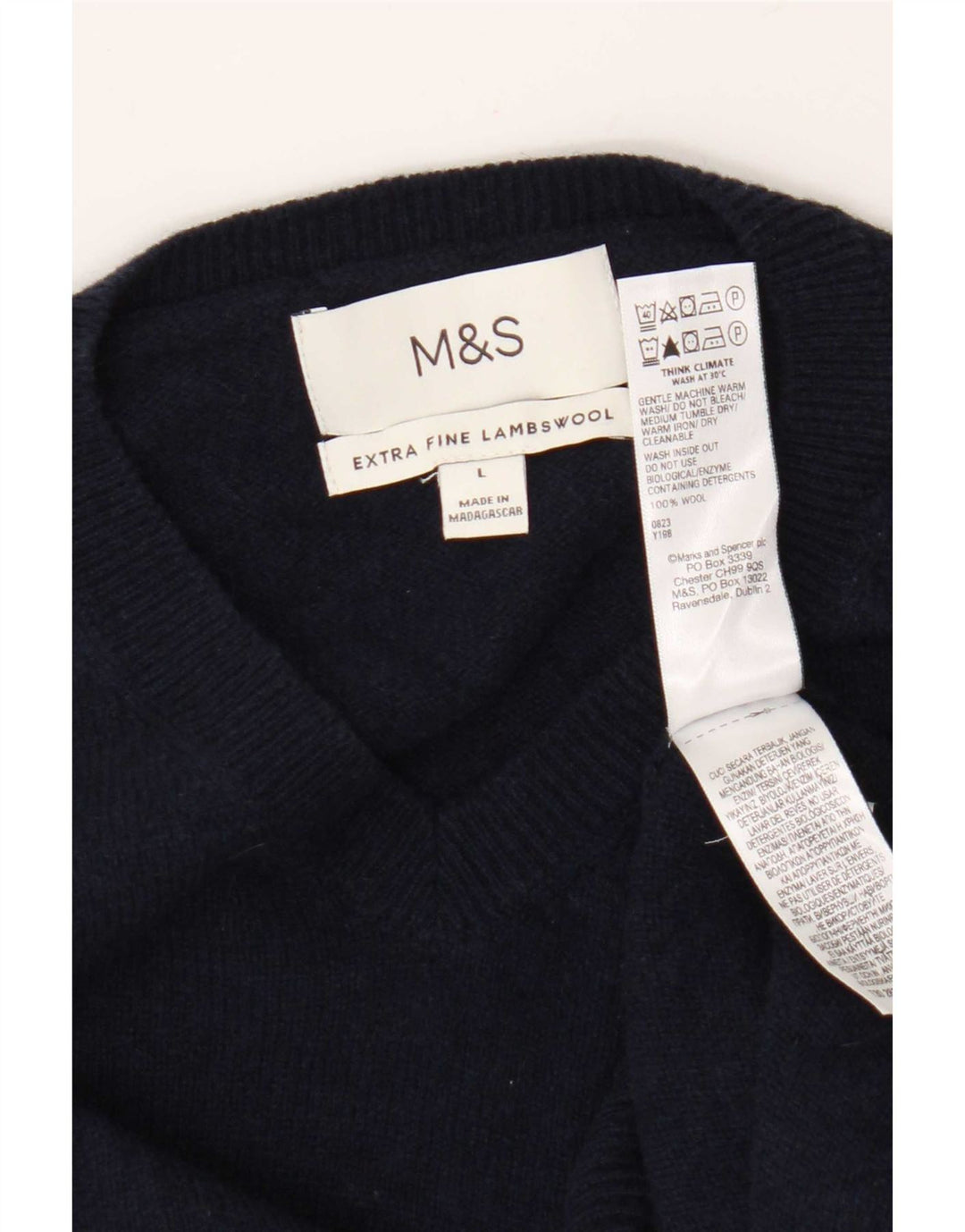 Marks & Spencer Herren-Pullover mit V-Ausschnitt, groß, marineblaue Wolle